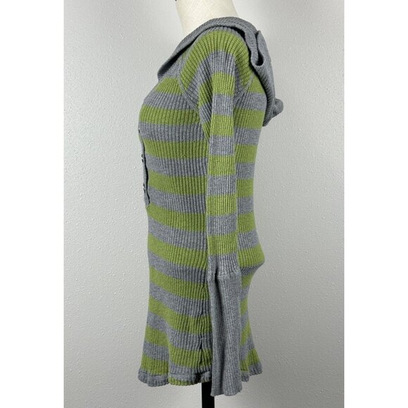 Mossimo Supply Womens Gray Green Striped Long Sleeve Hooded Sweater Size Large - Picture 4 of 14